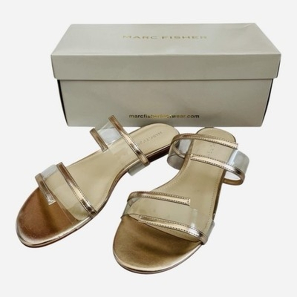 Marc Fisher Calin Flat Sandals Rose Gold Metallic Clear Vinyl Slides Size 6M NIB - Picture 3 of 8